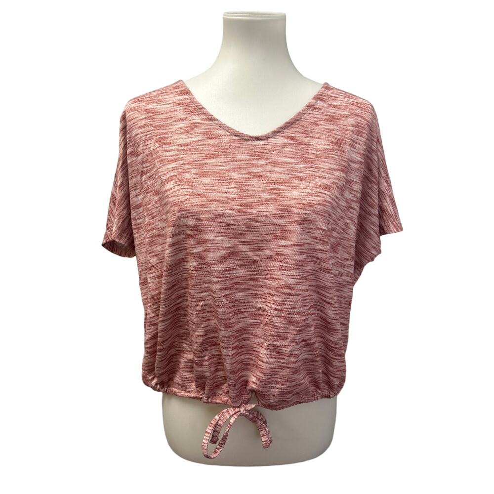 Como Vintage Womens XL Short Sleeve VNeck Front Tie PolyBlend Blouse